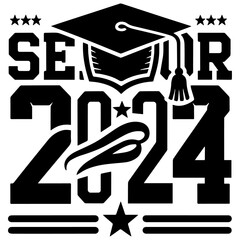 2024 graduation vector illustration set featuring caps, diplomas, and fun typography. Perfect for celebration and academic achievement design projects
