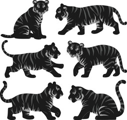 Naklejka premium Tiger silhouette isolated on white background tiger set Vector illustration