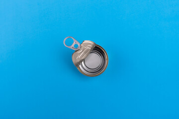 View from above. Recycling concept. Open can on white background Recycling materials. Cardboard. color background