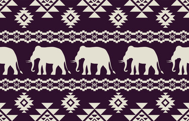Elephant pattern. Seamless. White stripes, blue background. Ethnicity. Floral patterns, printed fabrics, pants, Lanna.	