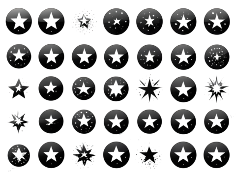 Collection of star logos and small icons set, illustration on isolated background.