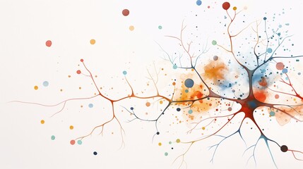Hand-drawn schematic of the nervous system, with detailed nerve pathways, watercolor style, on a white background