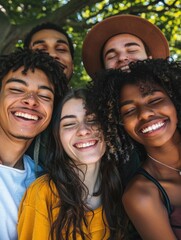 Fototapeta premium A group of young friends or family members standing side by side, possibly for a photo or a moment of unity