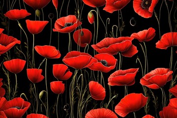 Obraz premium Red poppies on black background..
