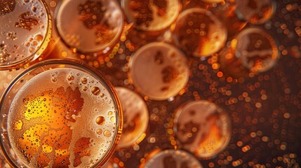 ice cold beer's background with copy space for text, top view.