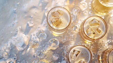 ice cold beer's background with copy space for text, top view.