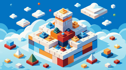 White background, white space in the center of picture. A pile of colorful blocks scattered all over the place. The bricks of different shapes and sizes to show diversity.