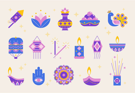 Diwali Illustrations Set for India Festivals