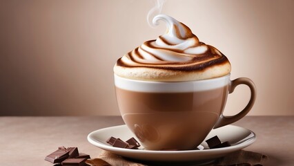 A cup of cappuccino with artistic froth