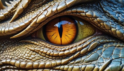 Closeup view of dragon reptile eye