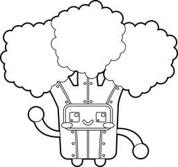 A Cute Broccoli Robot Coloring Page
