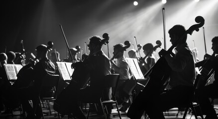 Fototapeta premium Cello Ensemble in Dramatic Black and White