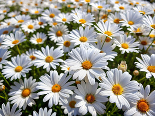 Fototapeta premium daisies, nature, summer, spring, field, meadow, white, plant, daisies, chamomile, garden, grass, yellow, flora, bloom