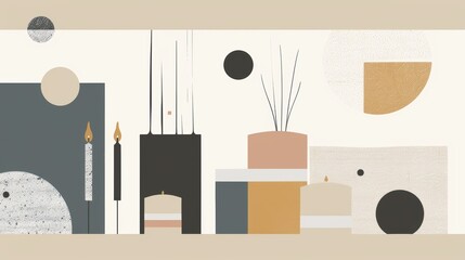 Minimalist Birthday Banner with Balloons, Cake, Candles - Design for Print, Card, Poster