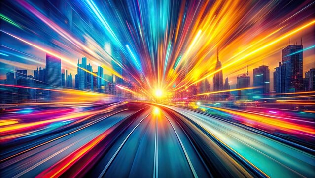 Vibrant modern illustration of dynamic motion blur background with energetic swirls of color, conveying a sense of speed and movement in a futuristic digital landscape.
