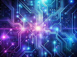 Fototapeta premium Abstract futuristic technology background featuring intricate circuit design patterns in shades of blue and purple, perfect for representing advanced innovation and digital intelligence.