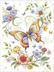 Elegant butterfly and floral illustration, perfect for greeting cards