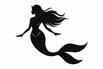 Silhouette of mermaids, mermaid tail, shells and starfish vector illustration.