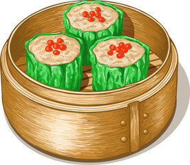 Chinese Food Dim Sum Black Pepper Siu Mai Vector Illustration Clipart