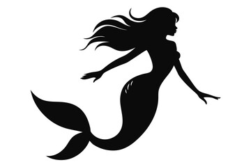 Silhouette of mermaids, mermaid tail, shells and starfish vector illustration.