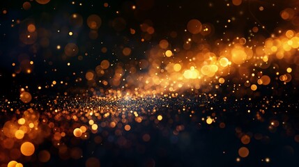 Naklejka premium Abstract golden bokeh lights on a dark background, creating a warm and inviting visual effect. Perfect for festive and celebratory designs.