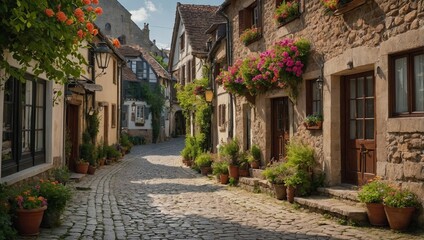 Fototapeta premium A charming cobble stone street winding