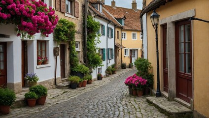 Fototapeta premium A charming cobble stone street winding