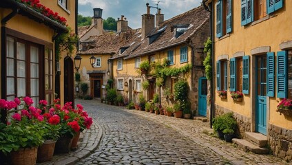 Fototapeta premium A charming cobble stone street winding