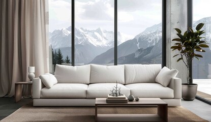 Modern Living Room with Mountain View