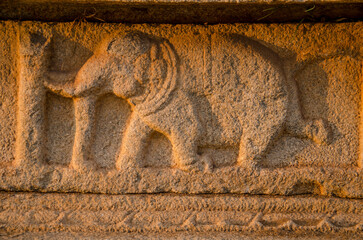 Beautiful sculpture or carving at Vittala temple, Hampi, Karnataka, India, Asia.