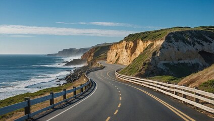 A scenic coastal road running parallel to the ocean