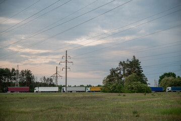 Oreched trucks on the border of Belarus and Poland