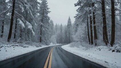 Obraz premium A serene snow covered road 