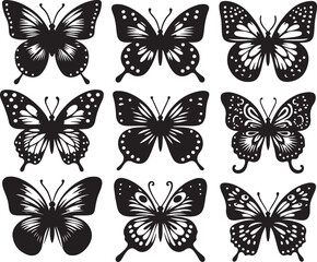 set of butterflies silhouette vector clip art , white background