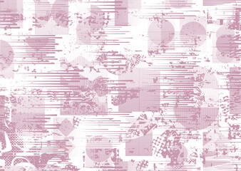 Glitch distorted grungy abstract forms . Cyber punk seamless pattern texture. Halftone dots .Futuristic background . Glitched shapes with dots and lines .Screen print endless pattern texture