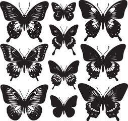 set of butterflies silhouette vector clip art , white background