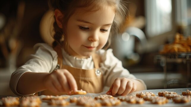 A young girl is making cookies in the kitchen