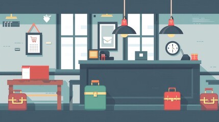 Naklejka premium Luggage storage service, bell desk, flat design illustration