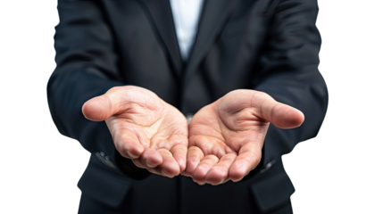 Businessman with outstretched arms on a transparent background