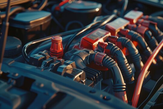 Car Battery Jump Start Service with Connected Cables Ready to Power Engine