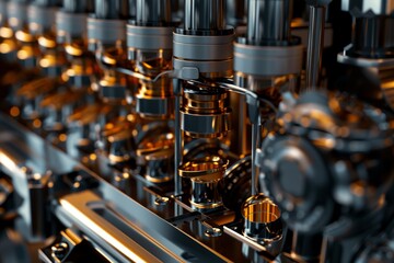 Fototapeta premium Detailed Engine Repair Scene Focused on Pistons and Cylinders with Lubrication System
