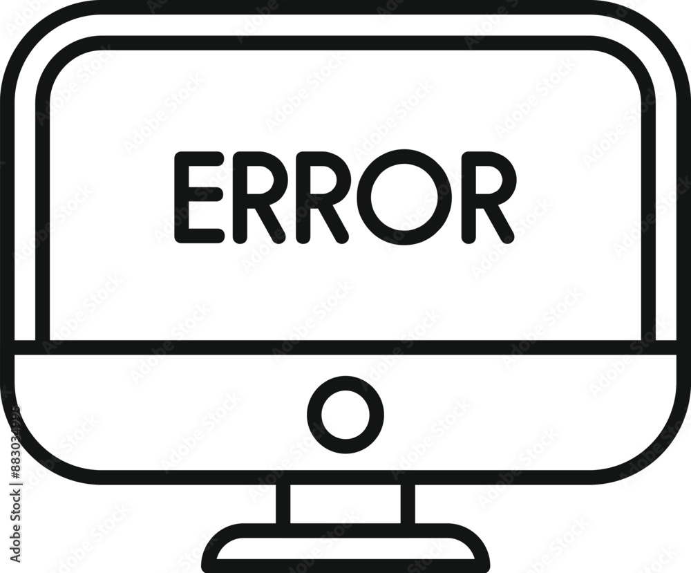 Poster line art icon of a desktop computer displaying an error message, concept of system failure or malfun