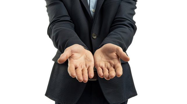 Businessman with outstretched arms on a transparent background