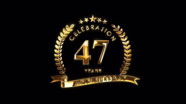 Luxurious 47th Anniversary Celebration. Golden 47 Years Anniversary Animation in Gold Color on the Transparent Background, Alpha Channel. Great for greetings, celebrations, events, and gifts.