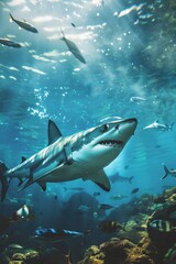 Fototapeta premium Analyze the role of apex predators in ecosystems. How do animals like sharks and eagles maintain balance and biodiversity within their habitats