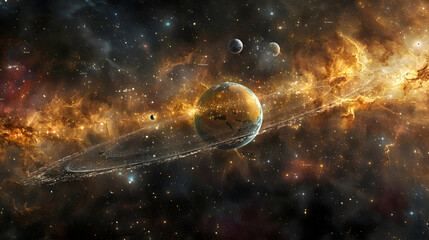 Obraz premium An infographic showing the position of a solar planet within the interstellar medium, illustrating its cosmic neighborhood 