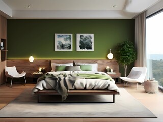 Beautiful bedrooms with different colorful background and well Environment classical room and well lights.ai generated.