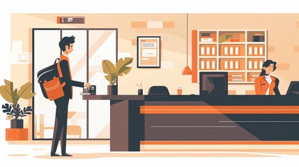 Reservation agent, booking rooms, flat design illustration