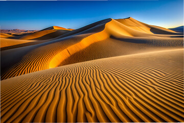 Naklejka premium The desert is a beautiful and peaceful place, with the sun shining brightly on the sand dunes