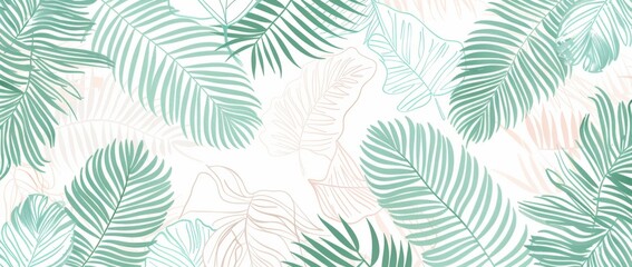 Seamless pattern with mint green palm leaves on a white background